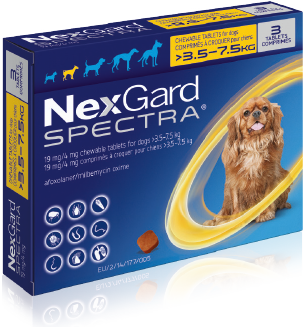 NexGard Spectra S (預防跳蚤、牛蜱、心絲蟲、腸道寄生蟲)(3.5公斤至7.5公斤的狗) (每盒三粒)